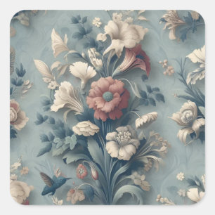 Adesivo Quadrado Flores de Retro Vintage e Padrões Clássicos