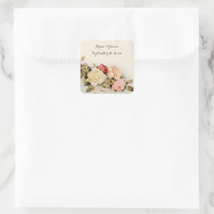 Adesivo Quadrado Flores de Rosa Antigas de Casamento Vintage