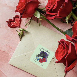 Adesivo Quadrado Flores de Sage Vermelha Roxa Preta do Unicórnio