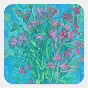 Adesivo Quadrado Flores-de-Verão Buquê Flor Pintura Floral