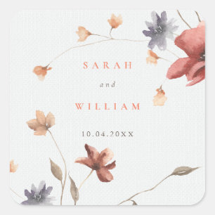 Adesivo Quadrado Flores de Verão, Sticker de Casamento