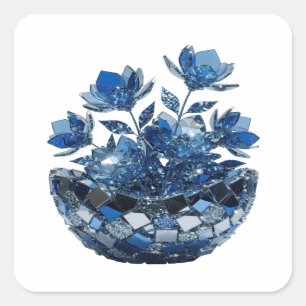 Adesivo Quadrado Flores de vidro azul prateado fofas estilo vinil