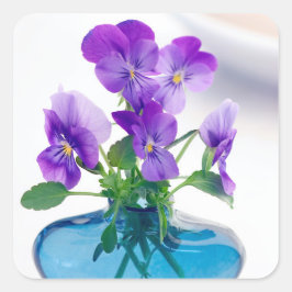 Adesivo Quadrado Flores De Violas Brancas Roxas Flores Azuis De Vas