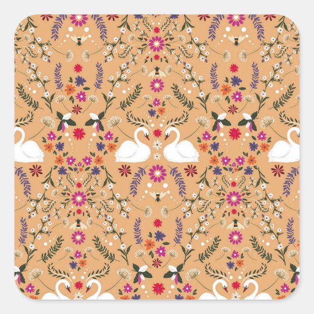 Adesivo Quadrado Flores delicadas, padrão perfeito para o cisne. (Frente)