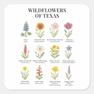 Adesivo Quadrado Flores do Texas em Estilo de Aquarela