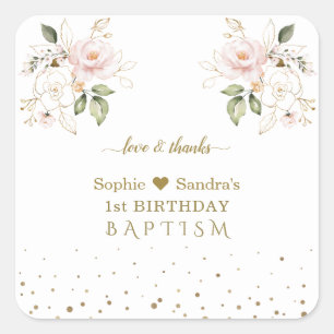 Adesivo Quadrado Flores Douradas Rosa Girinas Gêmeas primeiros ani