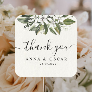 Adesivo Quadrado Flores e Folhas Brancas da Trendy Watercolor