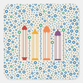 Adesivo Quadrado Flores e Lanternas