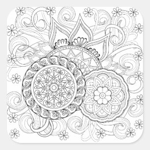 Adesivo Quadrado Flores e mandalas do Doodle