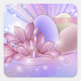 Adesivo Quadrado Flores e ovos num fundo pastel colorido