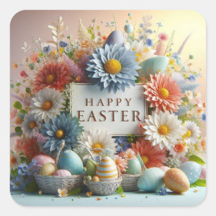 Adesivo Quadrado Flores e Páscoas de ovos