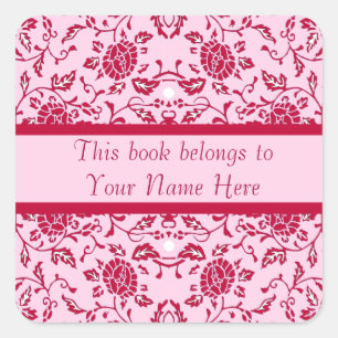 Adesivo Quadrado Flores Elegantes, Rosa e Damasco Vermelho