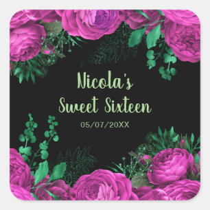 Adesivo Quadrado Flores Elegantes Rosa Quente Sweet Sixteen
