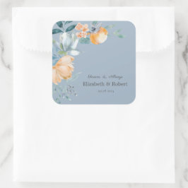 Adesivo Quadrado Flores em Aquarela Azul Empoeirado