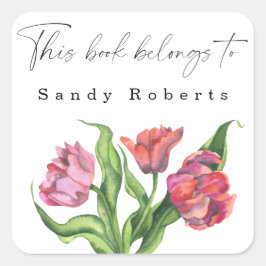 Adesivo Quadrado Flores em aquarela - Este livro pertence a