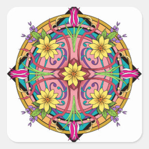Adesivo Quadrado Flores em Círculo