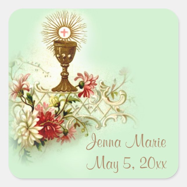 Adesivo Quadrado Flores Eucaristas da Primeira Comunhão (Frente)