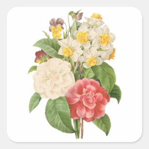 Adesivo Quadrado Flores florais do Daffodil de Camelia do vintage