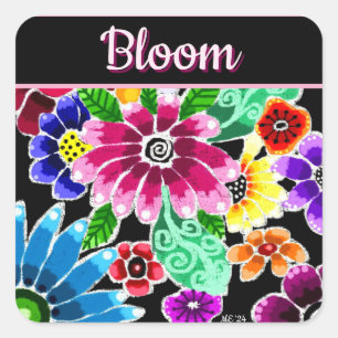 Adesivo Quadrado Flores Florais Personalizadas de Arte Popular Capr