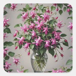 Adesivo Quadrado Flores fuchsias em vaso