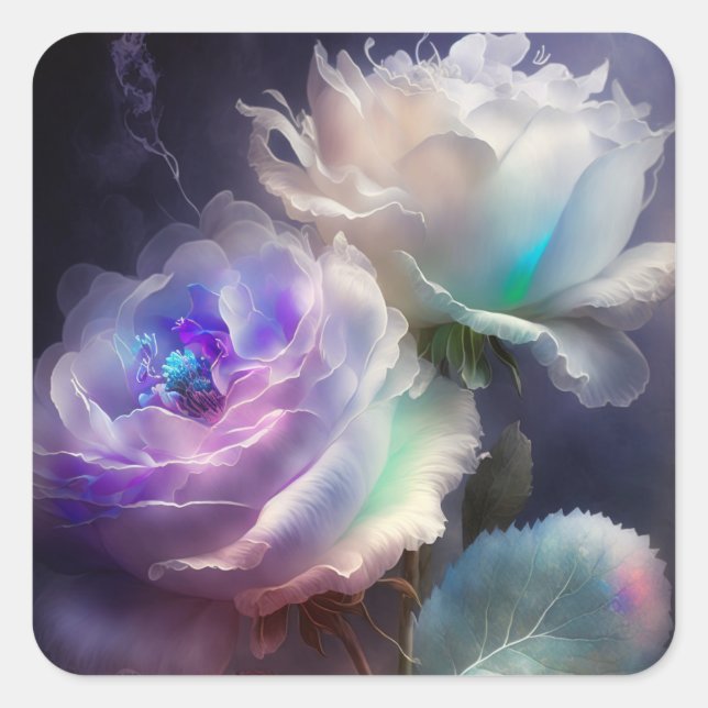Adesivo Quadrado Flores Iridescência Arco-íris (Frente)