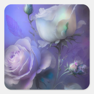Adesivo Quadrado Flores Iridescentes Roxas Pastel Lindas