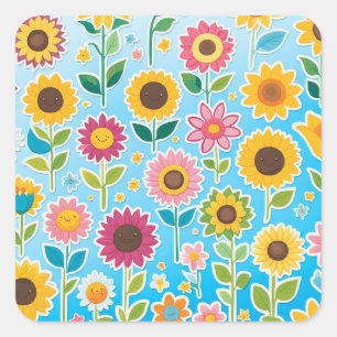 Adesivo Quadrado Flores Jovens Vestidas para Crianças