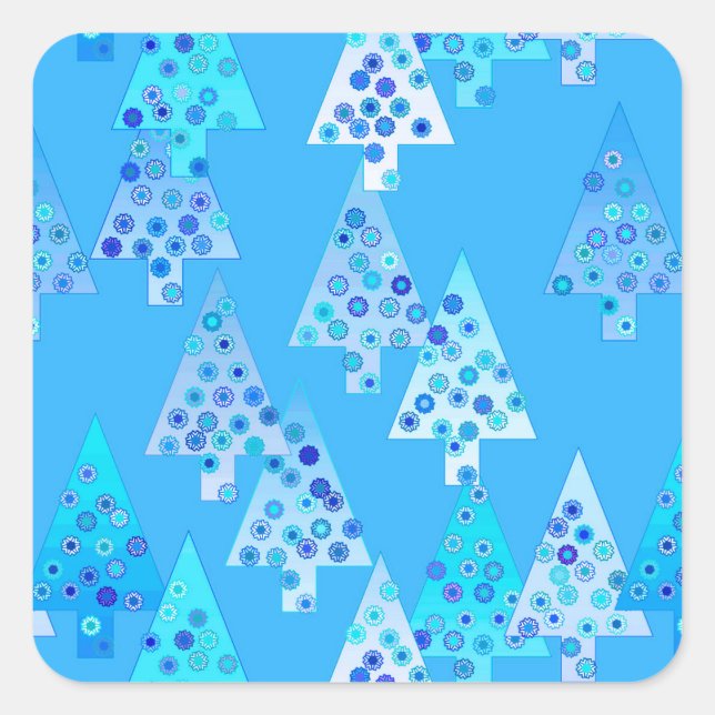 Adesivo Quadrado Flores modernas árvores de Natal - azul-céu (Frente)