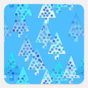 Adesivo Quadrado Flores modernas árvores de Natal - azul-céu