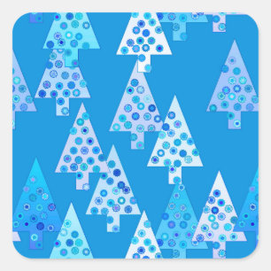 Adesivo Quadrado Flores modernas de Natal - azul-ceruliano