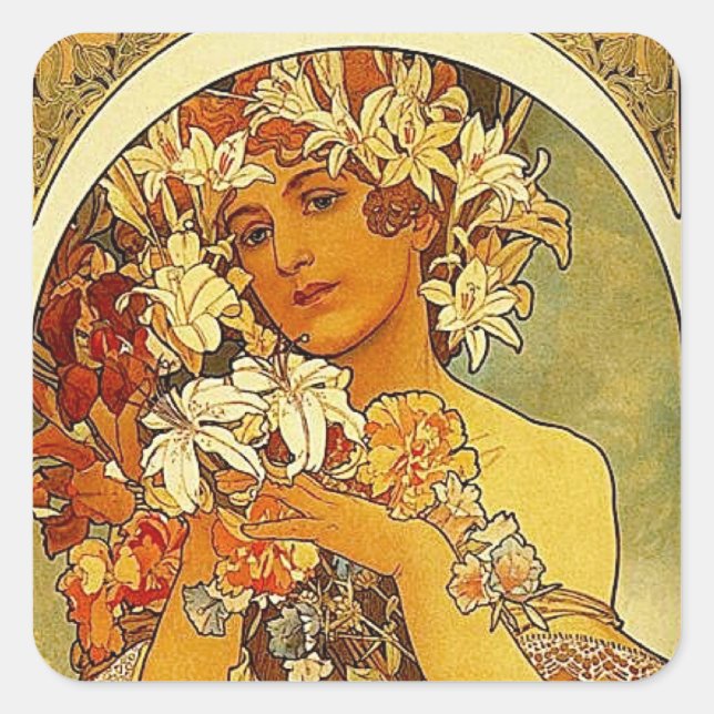 Adesivo Quadrado Flores Mucha (Frente)