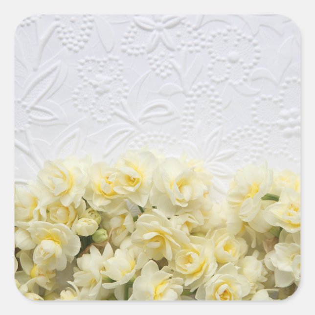 Adesivo Quadrado Flores Narciso contra papel texturizado (Frente)