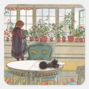 Adesivo Quadrado Flores no Windowsill por Carl Larsson