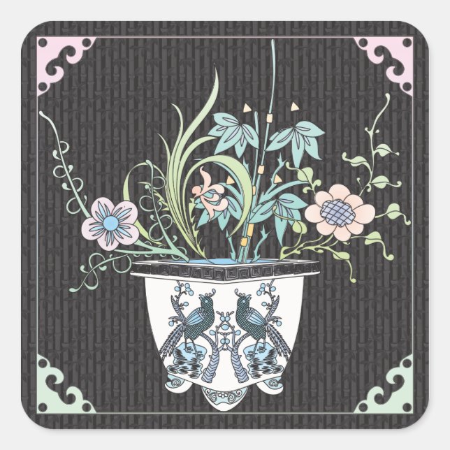 Adesivo Quadrado Flores/Pássaros Mah Jongg (Frente)