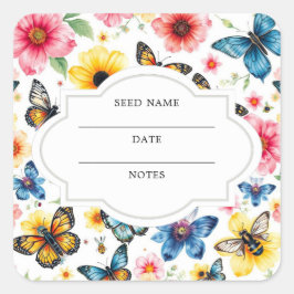 Adesivo Quadrado Flores, plantas de horta, pousada de sementes