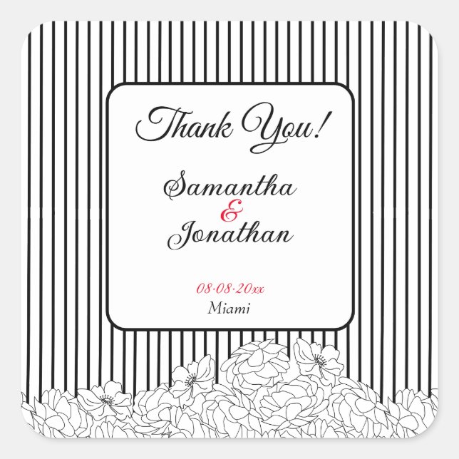 Adesivo Quadrado Flores Pretas e Brancas em faixas (Frente)