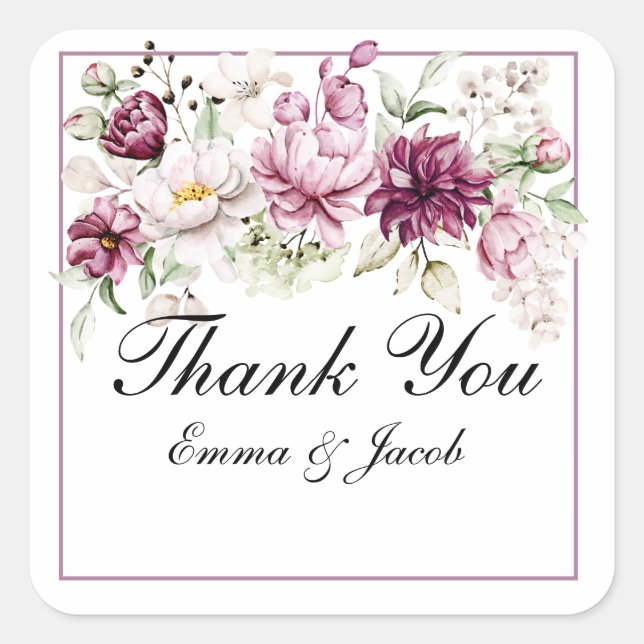 Adesivo Quadrado Flores Românticas Peônia Floral Pentáculo (Frente)