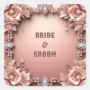 Adesivo Quadrado Flores Rosa Dourado Casamento Romântico