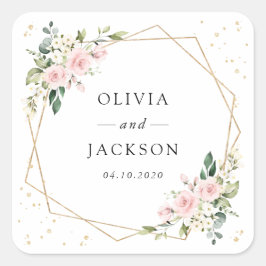 Adesivo Quadrado Flores Rosa, Flores Brancas, Verde, Casamento