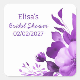 Adesivo Quadrado Flores Roxas Aquarela Encomenda Personalizada para