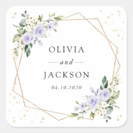 Adesivo Quadrado Flores Roxas, Flores Brancas, Boho, Casamento
