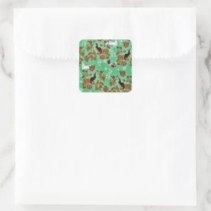 Adesivo Quadrado Flores Russas Vintage em Florestas Bunny Rabbit