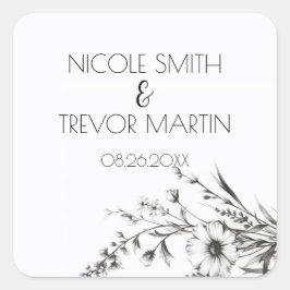 Adesivo Quadrado Flores Selvagens Pretas e Brancas Ousadas