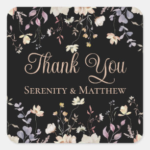 Adesivo Quadrado Flores Silvestres Pretos Agradecimento Casamento