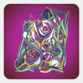 Adesivo Quadrado Flores , sobre fundo roxo