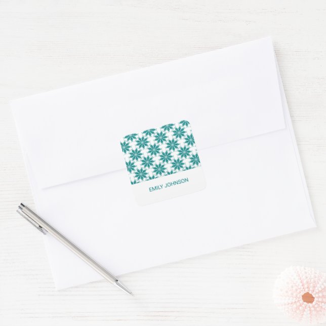 Adesivo Quadrado Flores teares nome personalizado branco (Envelope)