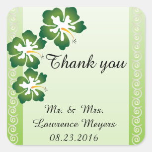 Adesivo Quadrado Flores Tropicais De Hibiscus  Verde