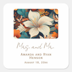 Adesivo Quadrado Flores Tropicais Elegantes Sra. Floral Wedding