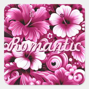 Adesivo Quadrado Flores tropicais havaianas Hibiscus cor-de-rosa br