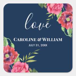 Adesivo Quadrado Flores Vermelhas e Rosa Negras Marinho Escuro Azul